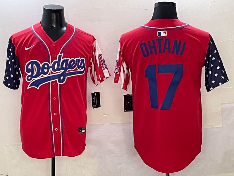 Men Los Angeles Dodgers #17 Ohtani Red a generation of national flags Joint name 2025 Nike MLB Jersey style 13